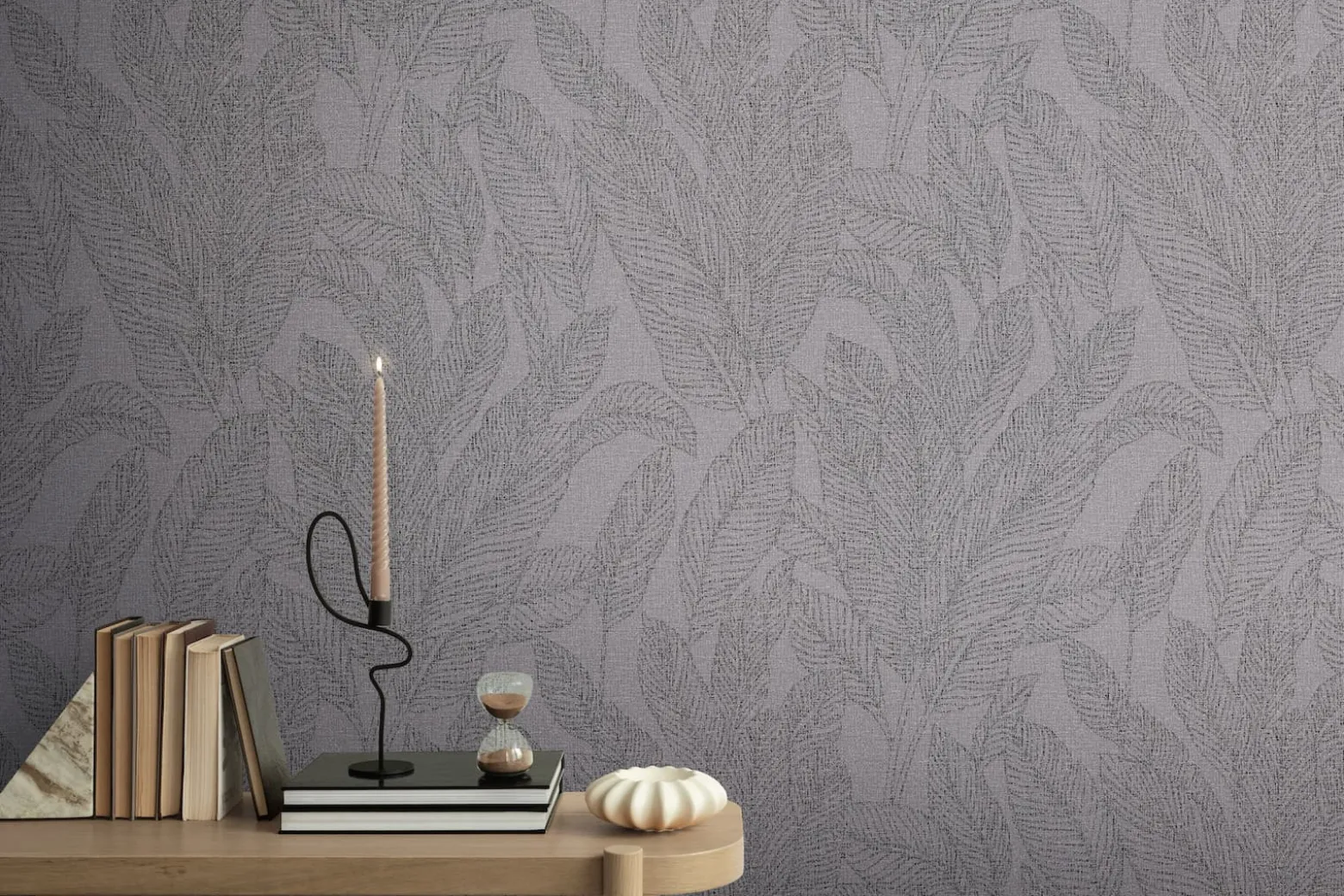 Vliestapete Blattmuster Tropen Grau Metallic 79064-5