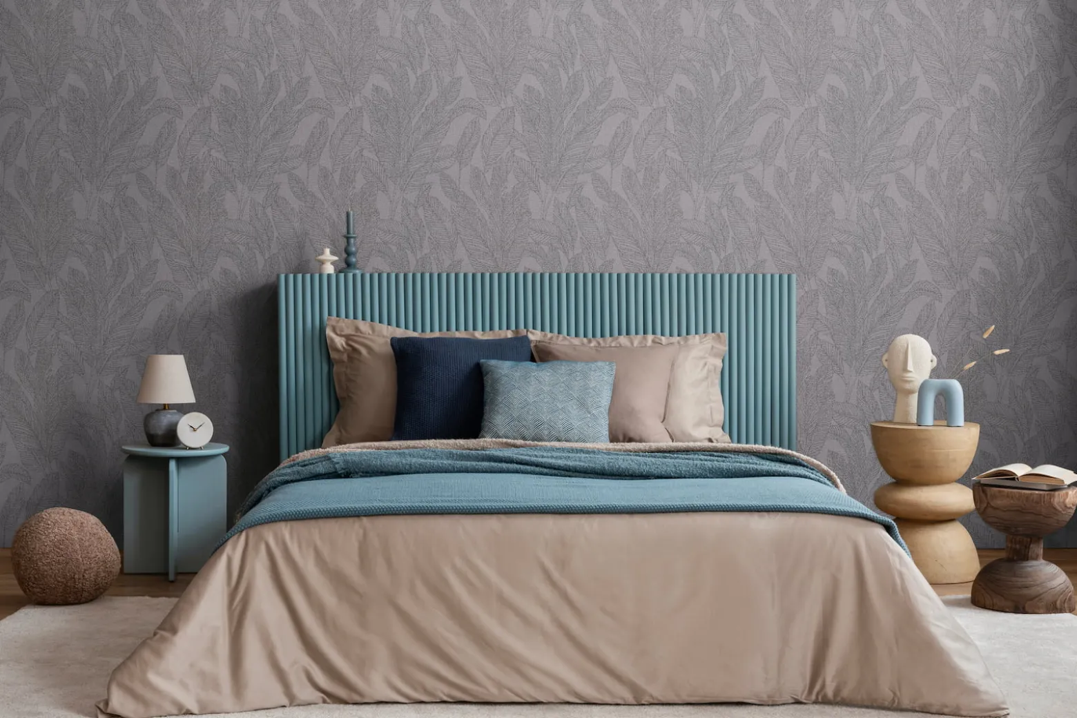 Vliestapete Blattmuster Tropen Grau Metallic 79064-5