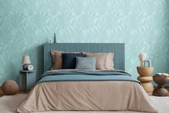 Vliestapete Blattmuster Tropen Blau Metallic 79064-3