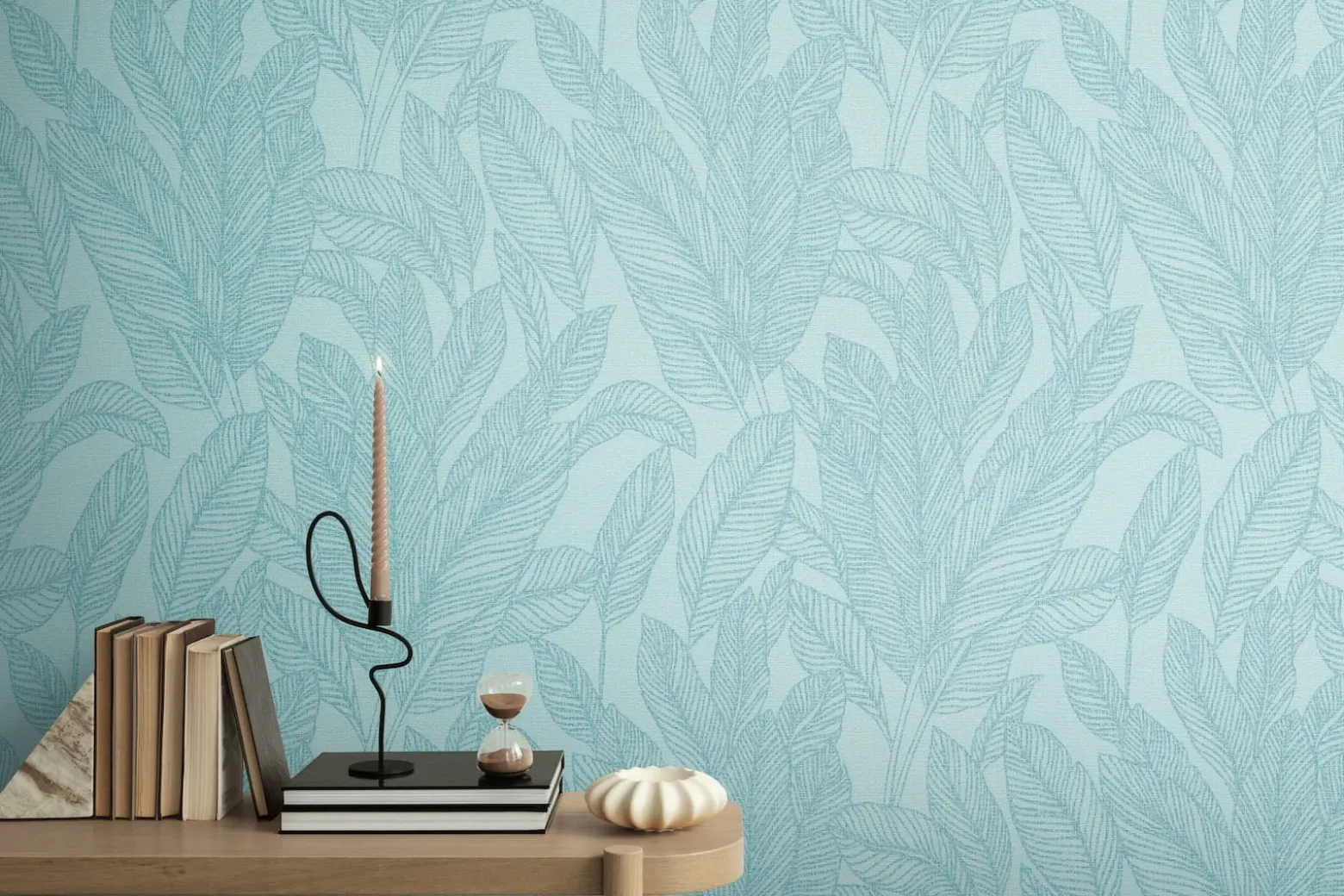 Vliestapete Blattmuster Tropen Blau Metallic 79064-3