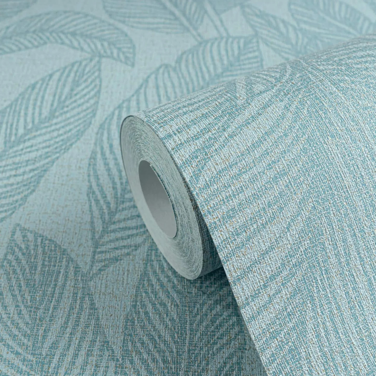 Vliestapete Blattmuster Tropen Blau Metallic 79064-3