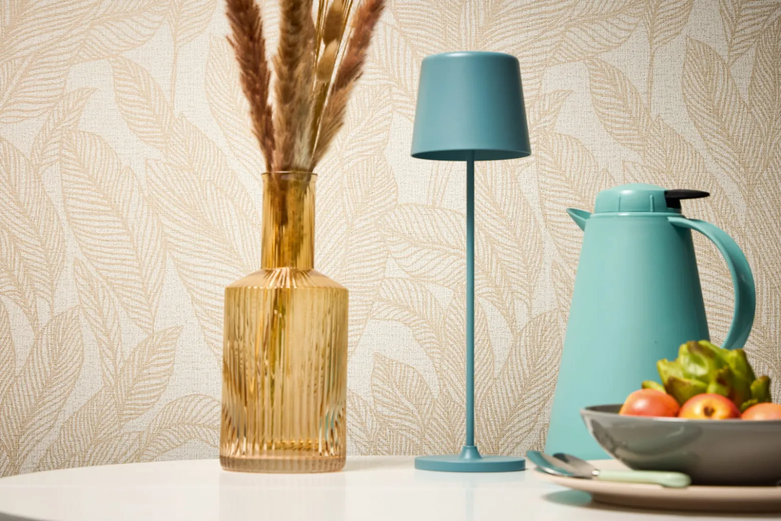 Vliestapete Blattmuster Tropen Creme Beige 79064-2