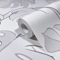 Vliestapete Blattmuster Tropisch Creme Grau 81604