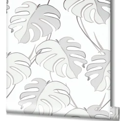 Vliestapete Blattmuster Tropisch Creme Grau 81604