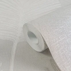Vliestapete Blattmuster Tropen Grau Creme Glanz 78673-2