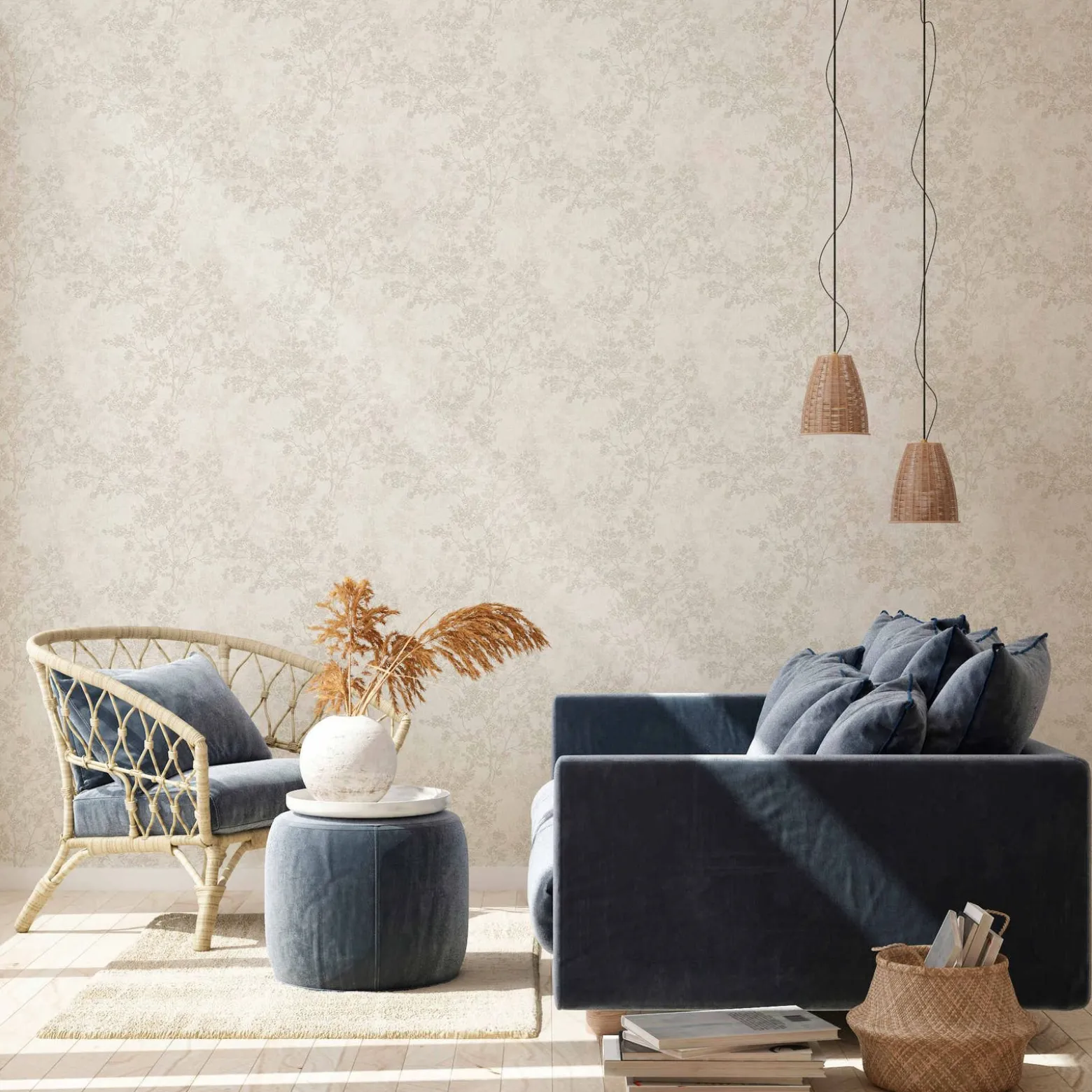 Vliestapete Blütenzweige creme grau beige 37397-2