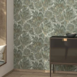 Vliestapete Blätter Abstrakt Grün Gold Metallic 10402-24