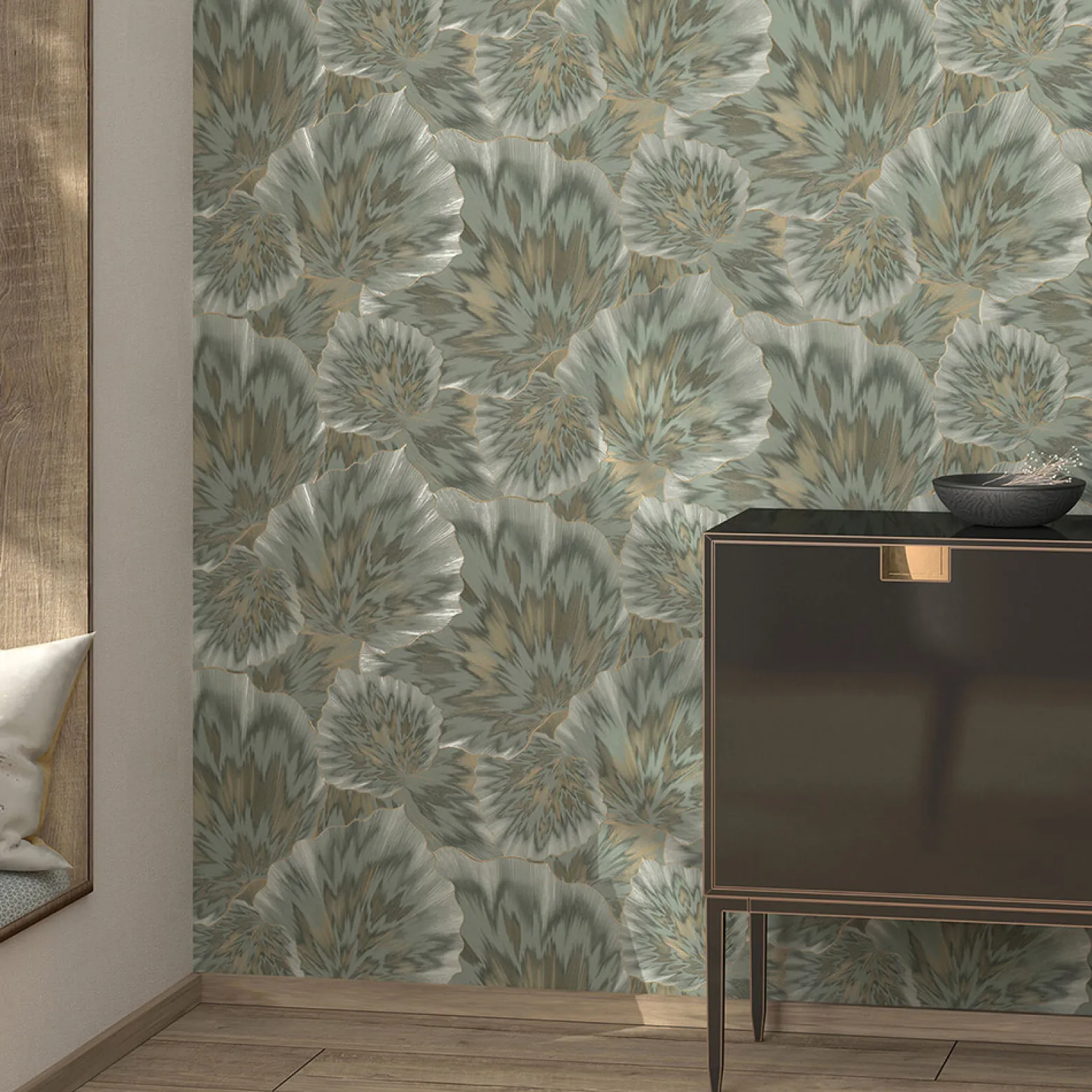 Vliestapete Blätter Abstrakt Grün Gold Metallic 10402-24