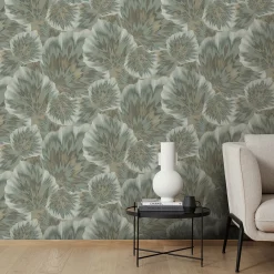 Vliestapete Blätter Abstrakt Grün Gold Metallic 10402-24