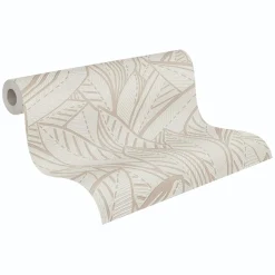 Vliestapete Blätter Abstrakt Grau Creme Metallic 39933-3