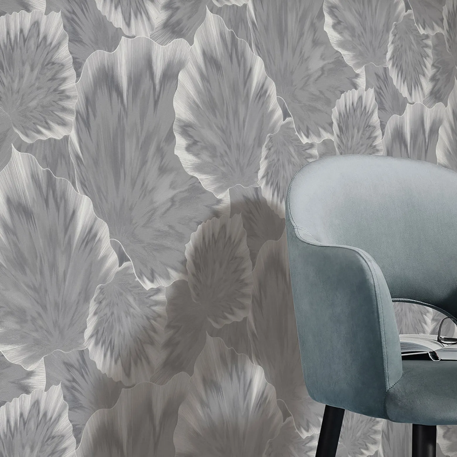 Vliestapete Blätter Abstrakt Grau Silber Metallic 10402-10