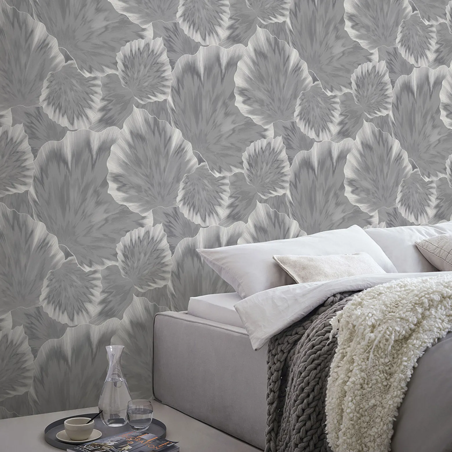 Vliestapete Blätter Abstrakt Grau Silber Metallic 10402-10
