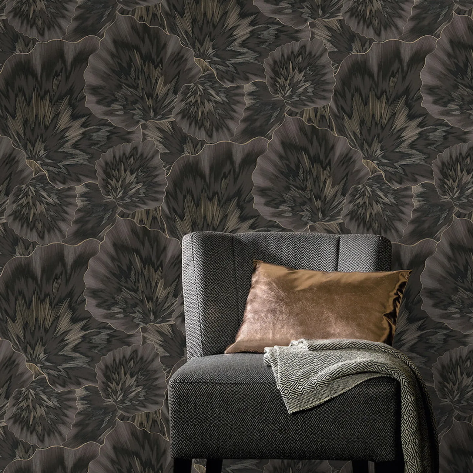 Vliestapete Blätter Abstrakt Braun Gold Metallic 10402-15