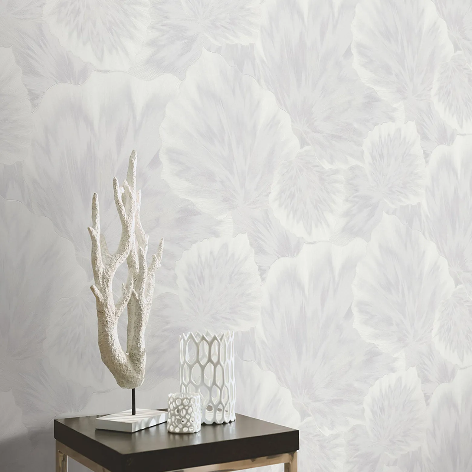 Vliestapete Blätter Abstrakt Weiß Creme Metallic 10402-01