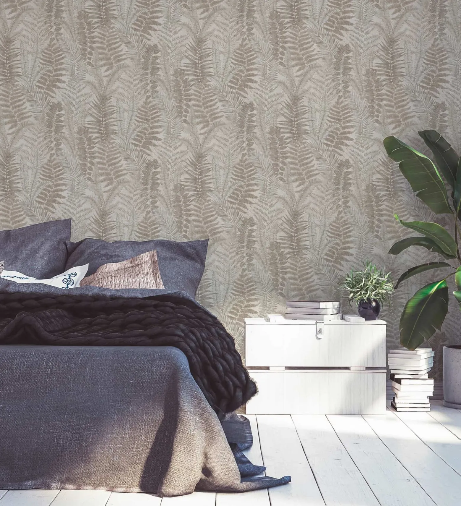 Vliestapete Blätter Aquarell Grau Beige 39347-5