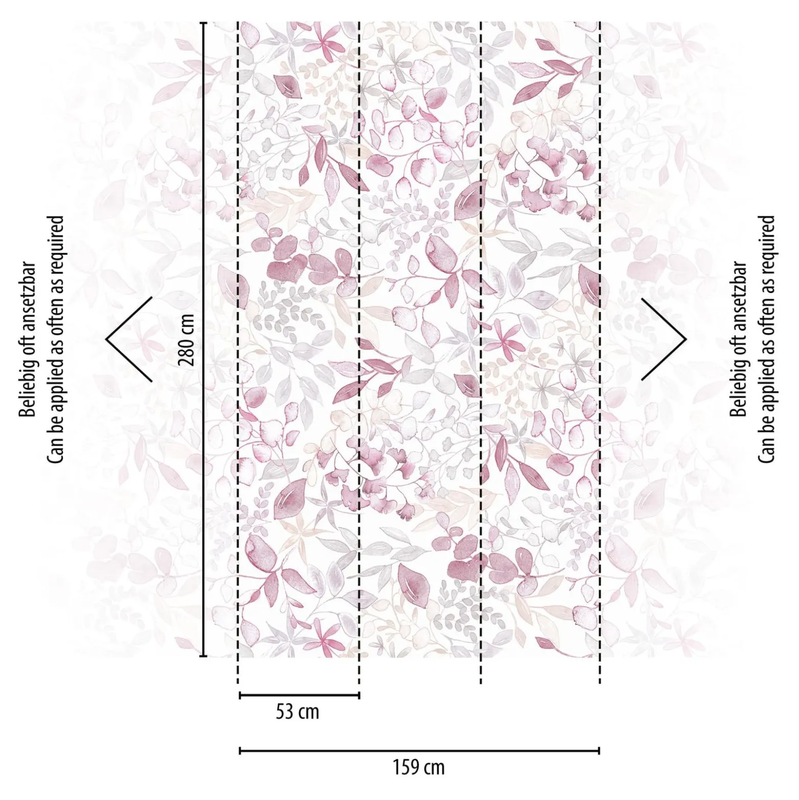 Vliestapete Blätter Aquarell Weiß Rosa Grau 39692-2