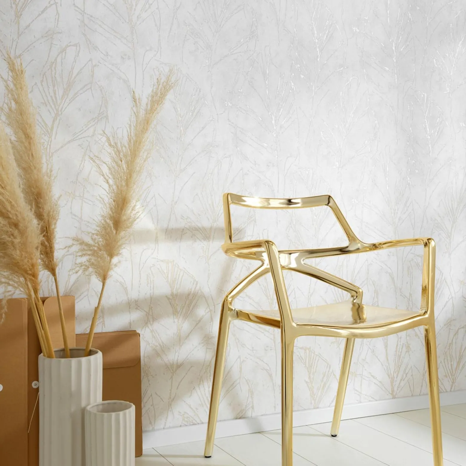 Vliestapete Blätter Beige Gold Metallic 10321-02