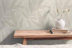 Vliestapete Blätter Beige Grau Silber Metallic 79096-2