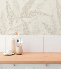 Vliestapete Blätter Beige Grau Silber Metallic 79096-2