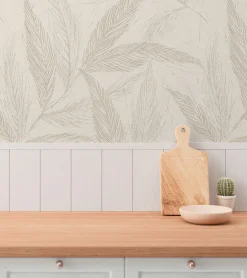 Vliestapete Blätter Beige Grau Silber Metallic 79096-2