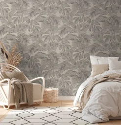 Vliestapete Blätter Beige Grau Silber Metallic 39340-2