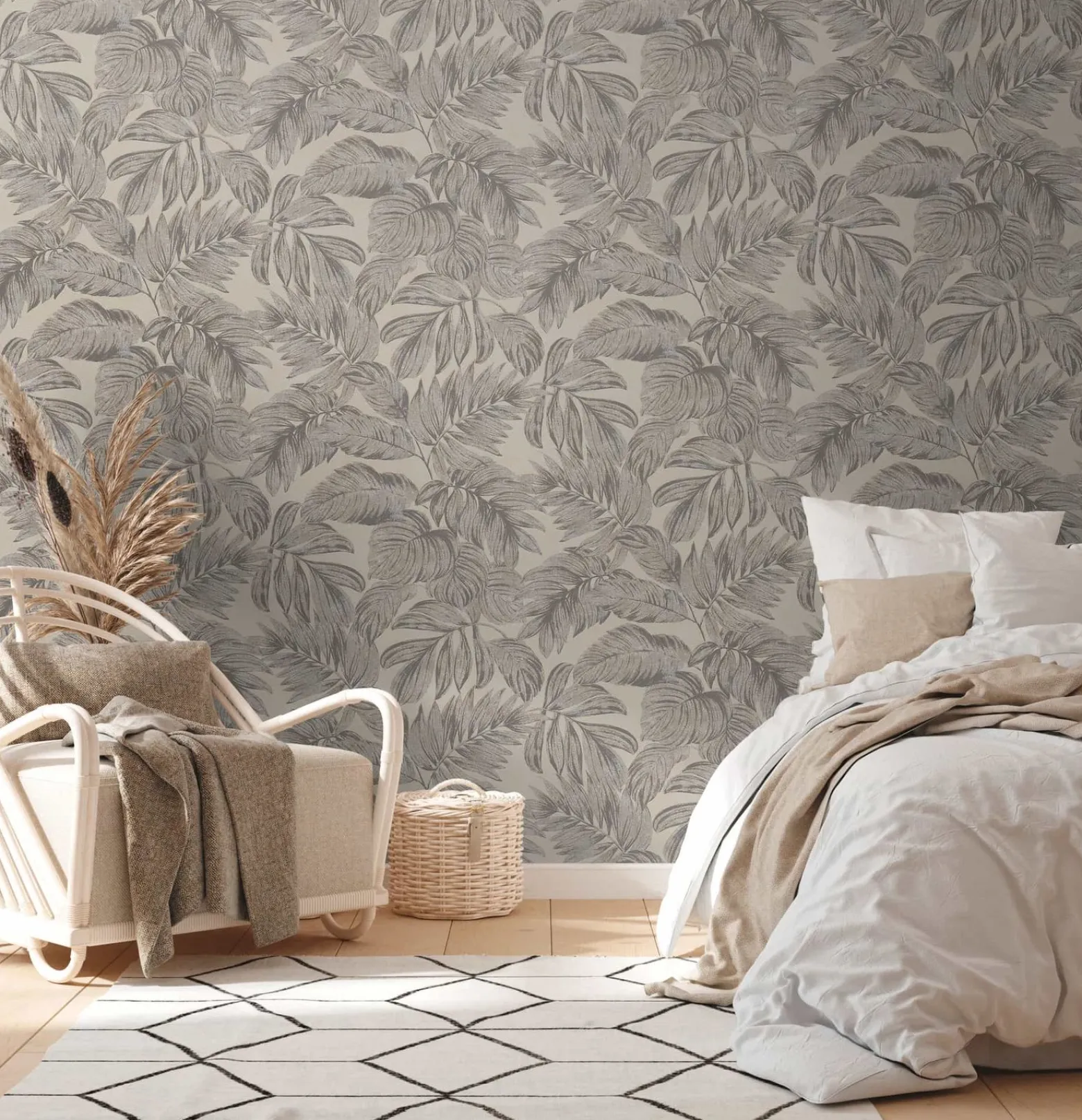 Vliestapete Blätter Beige Grau Silber Metallic 39340-2