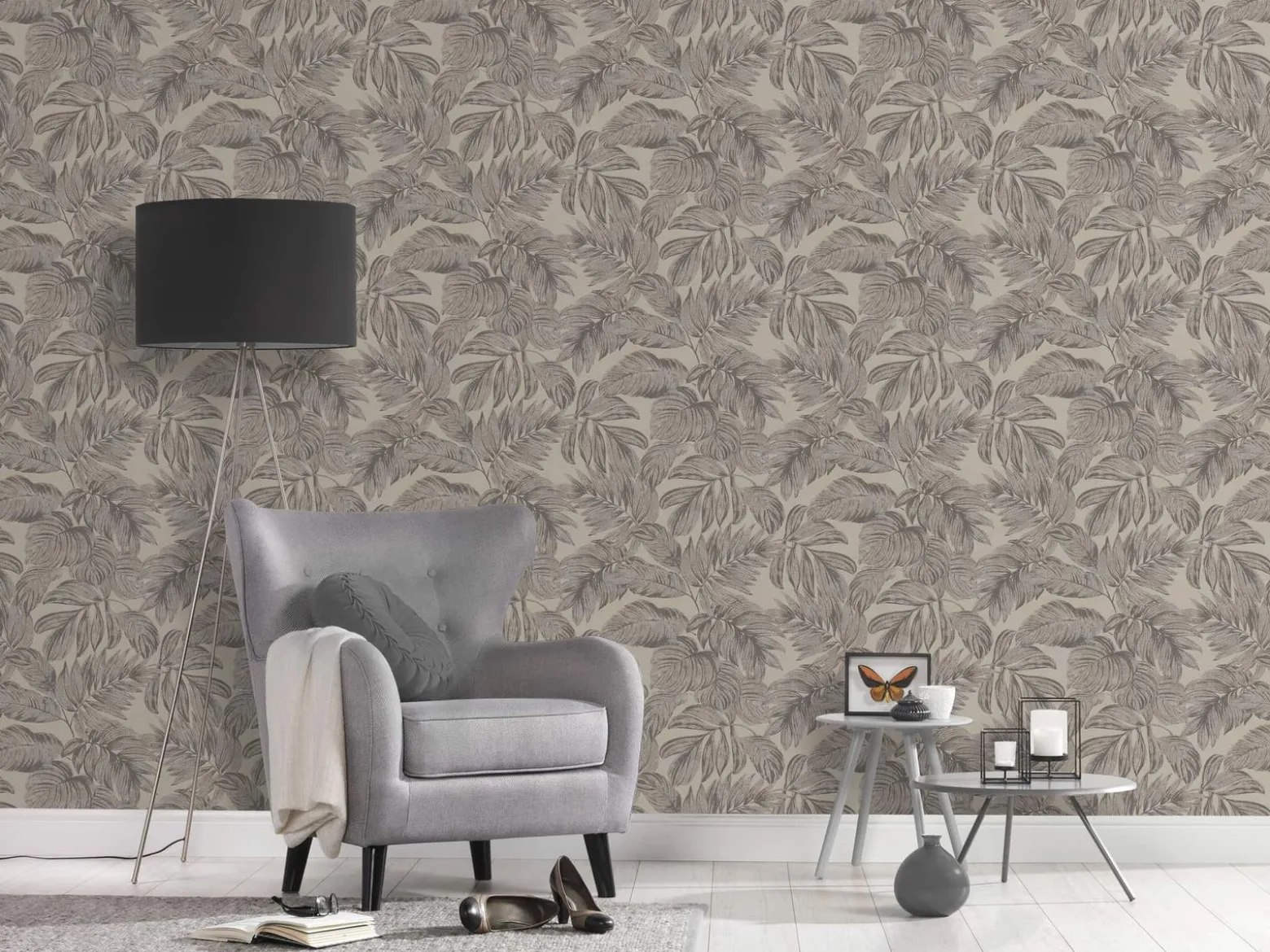 Vliestapete Blätter Beige Grau Silber Metallic 39340-2