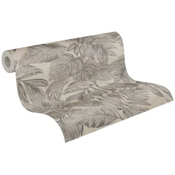 Vliestapete Blätter Beige Grau Silber Metallic 39340-2