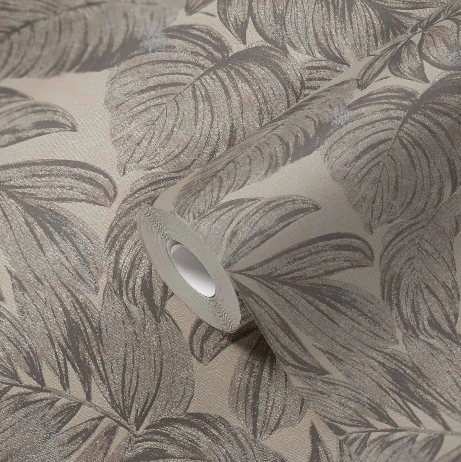 Vliestapete Blätter Beige Grau Silber Metallic 39340-2