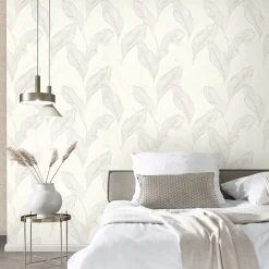Vliestapete Blätter Beige Metallic Glitzer 10282-02