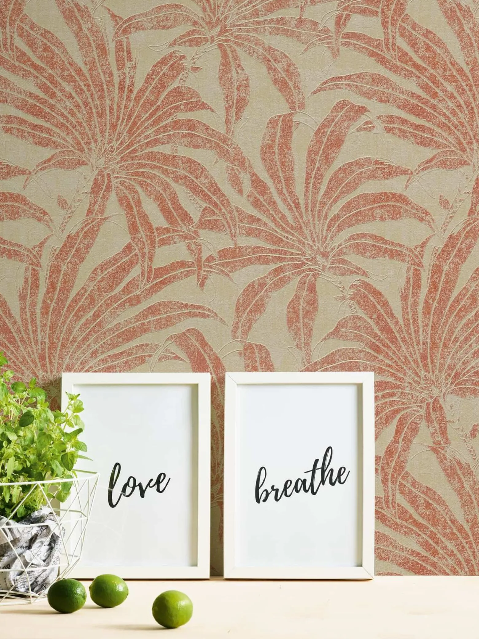 Vliestapete Blätter Beige Orange Glitzer 39501-3