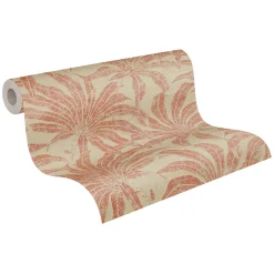 Vliestapete Blätter Beige Orange Glitzer 39501-3