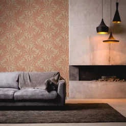 Vliestapete Blätter Beige Orange Glitzer 39501-3