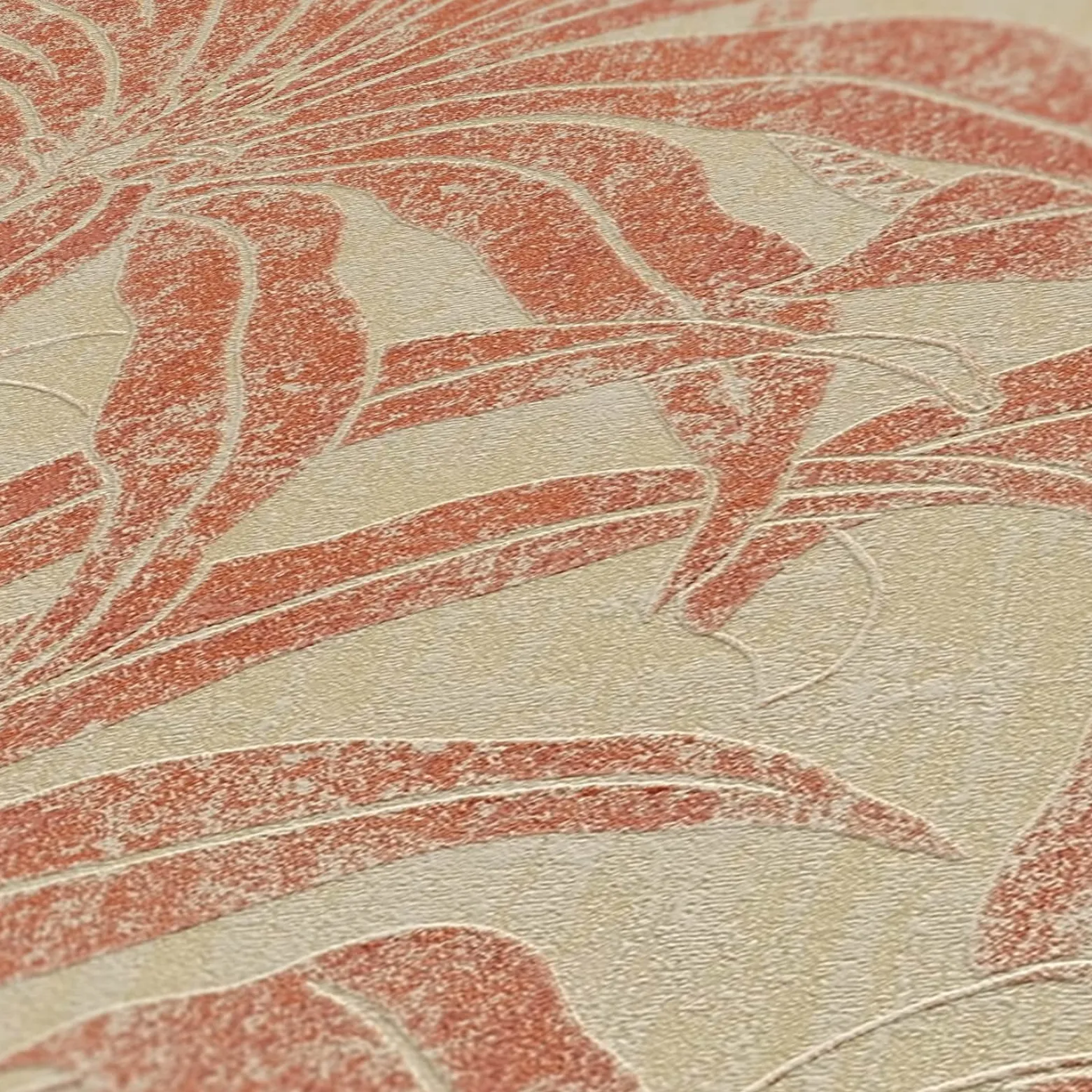 Vliestapete Blätter Beige Orange Glitzer 39501-3