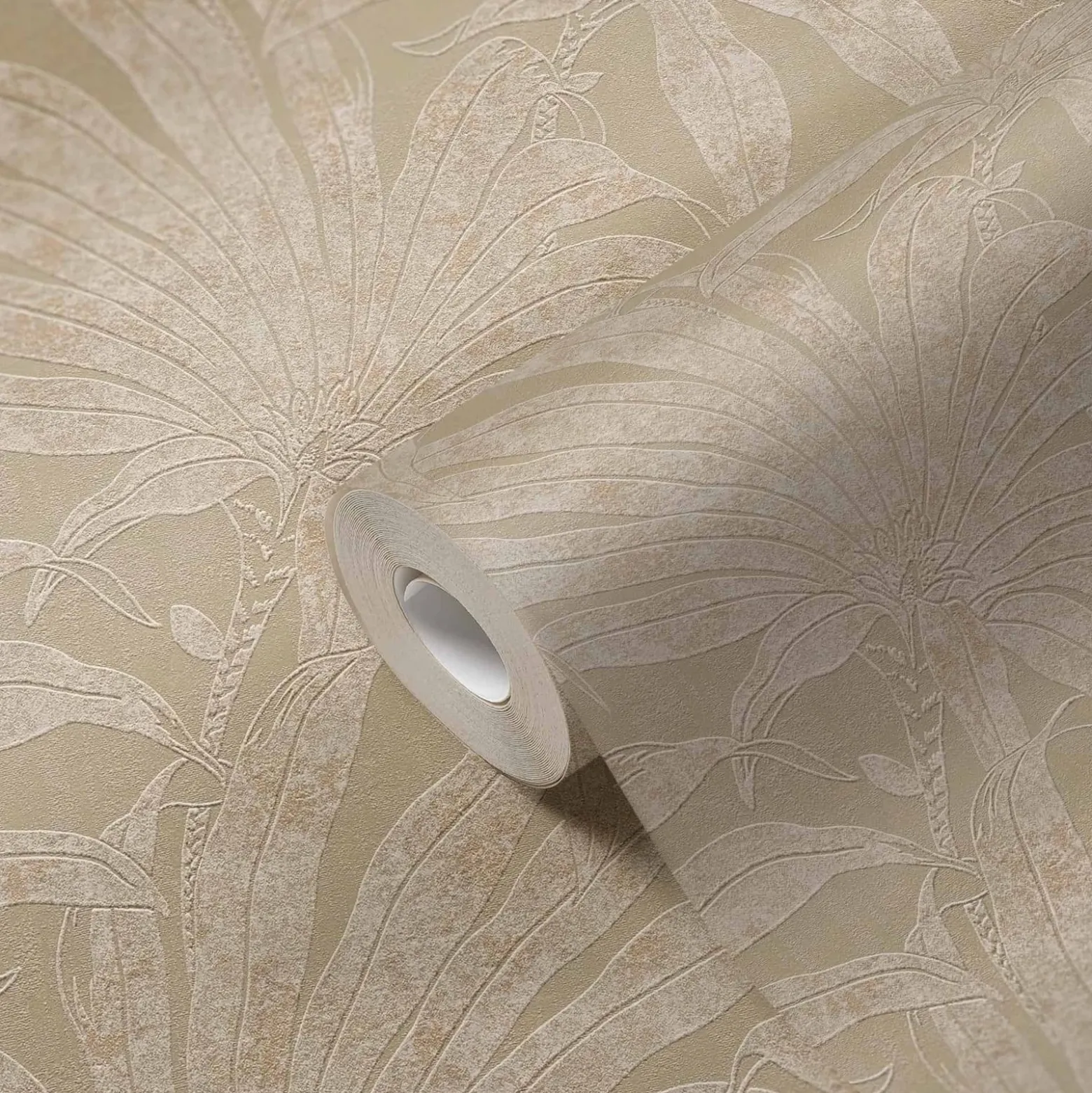 Vliestapete Blätter Beige Weiß Gold Metallic 39501-4