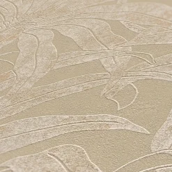 Vliestapete Blätter Beige Weiß Gold Metallic 39501-4