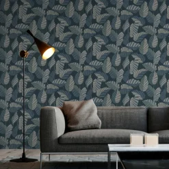 Vliestapete Blätter Blau Grün Weiß 39094-4