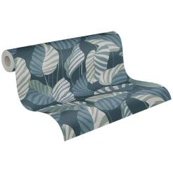 Vliestapete Blätter Blau Grün Weiß 39094-4