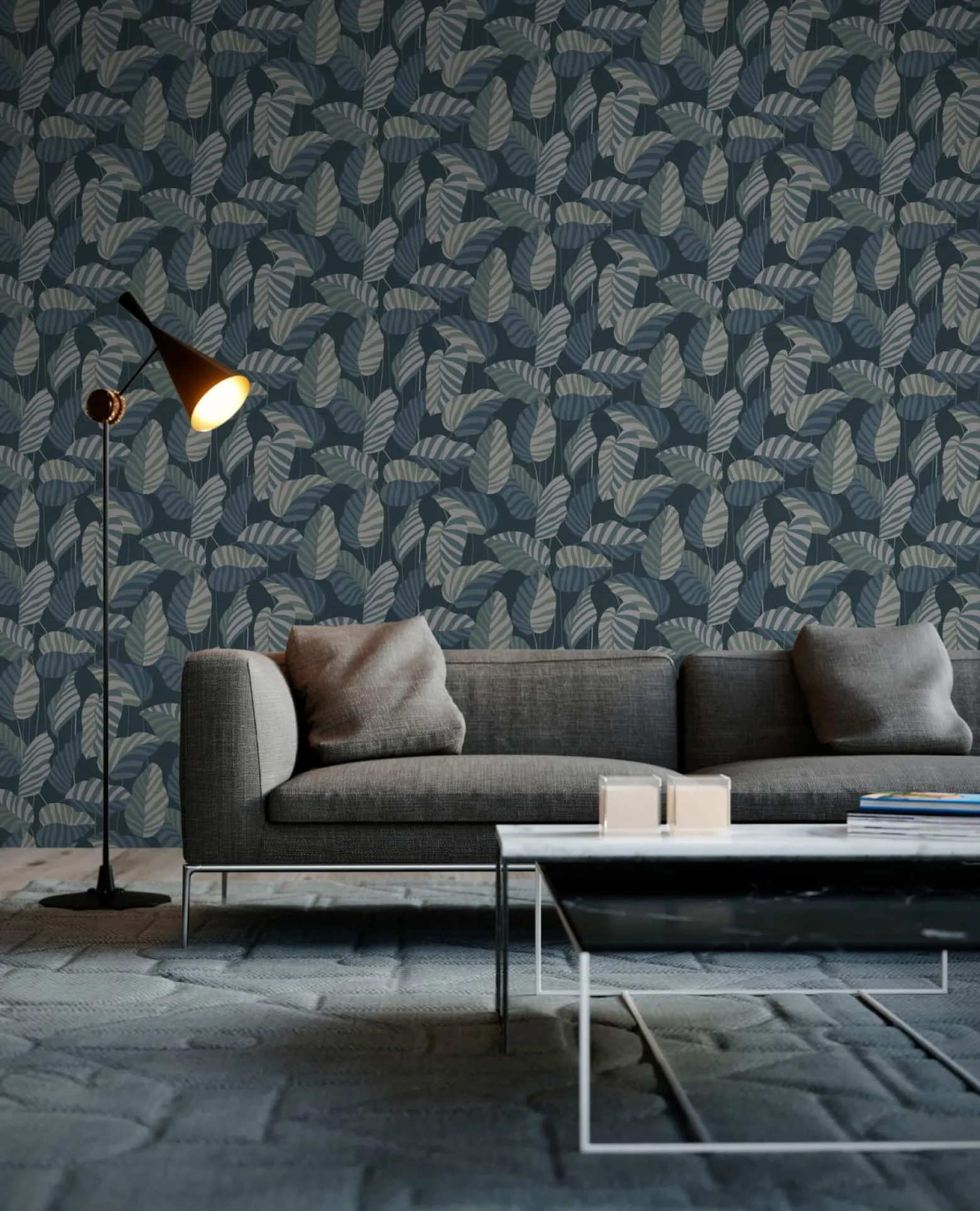 Vliestapete Blätter Blau Grün Weiß 39094-4