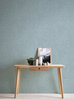 Vliestapete Blätter Blau Silber Metallic 38600-4