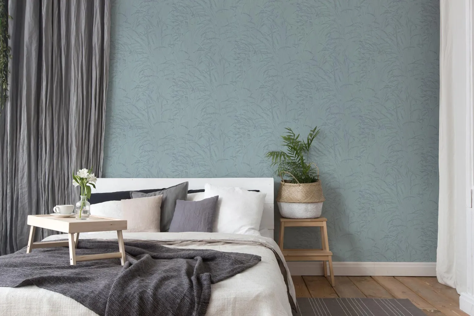 Vliestapete Blätter Blau Silber Metallic 38600-4