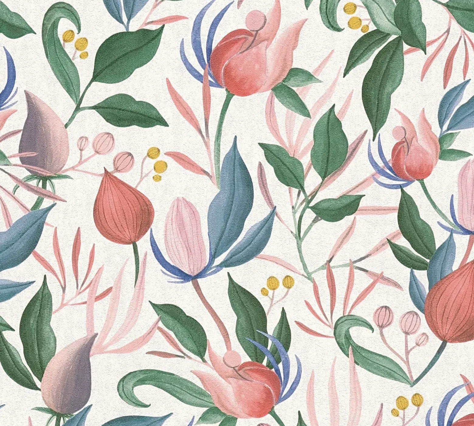 Vliestapete Blätter Blumen Creme Rosa Grün 79062-5