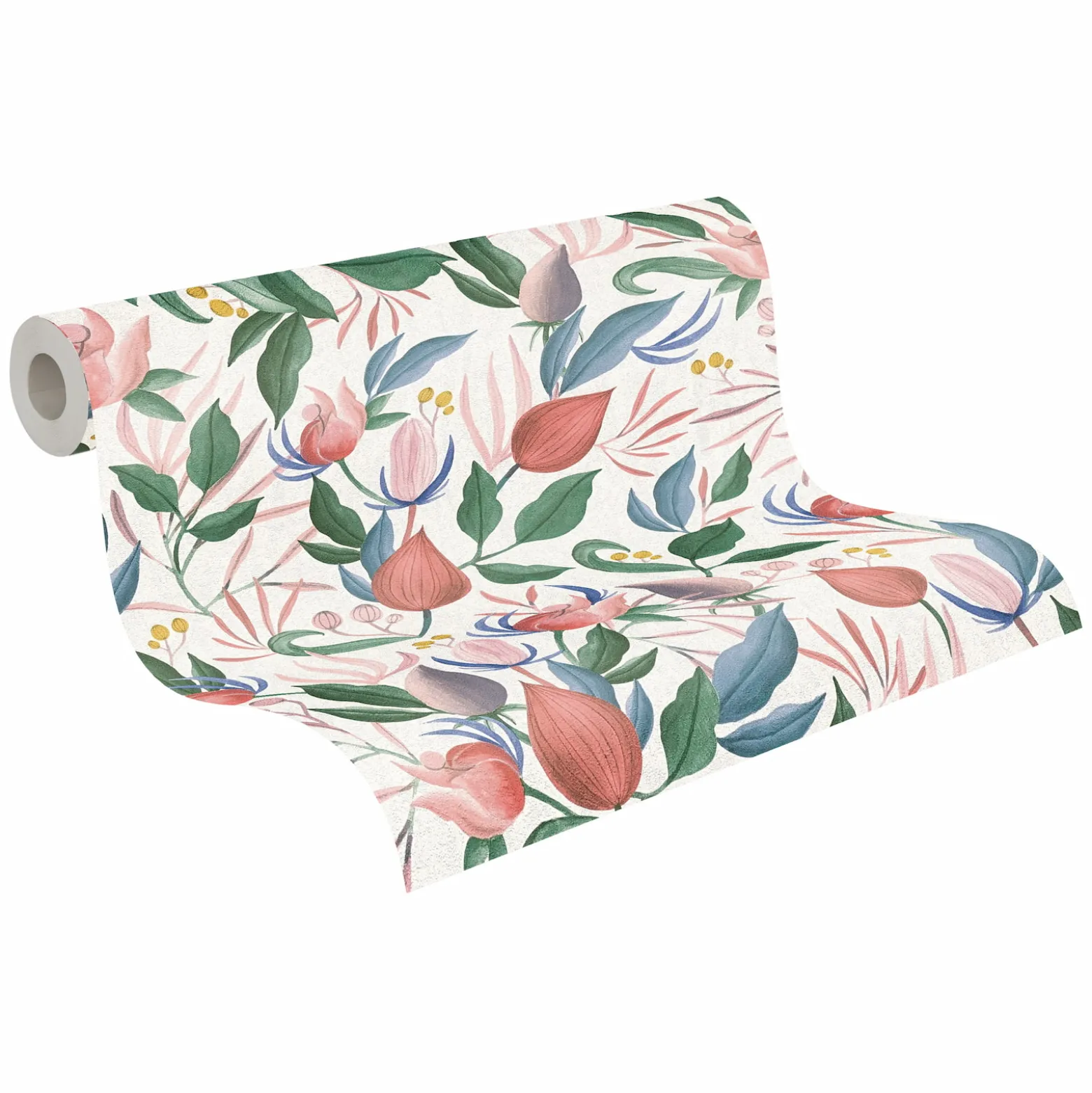 Vliestapete Blätter Blumen Creme Rosa Grün 79062-5