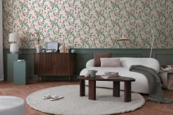 Vliestapete Blätter Blumen Creme Rosa Grün 79062-5