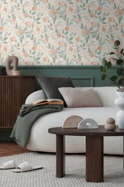 Vliestapete Blätter Blumen Creme Orange Grün 79062-4