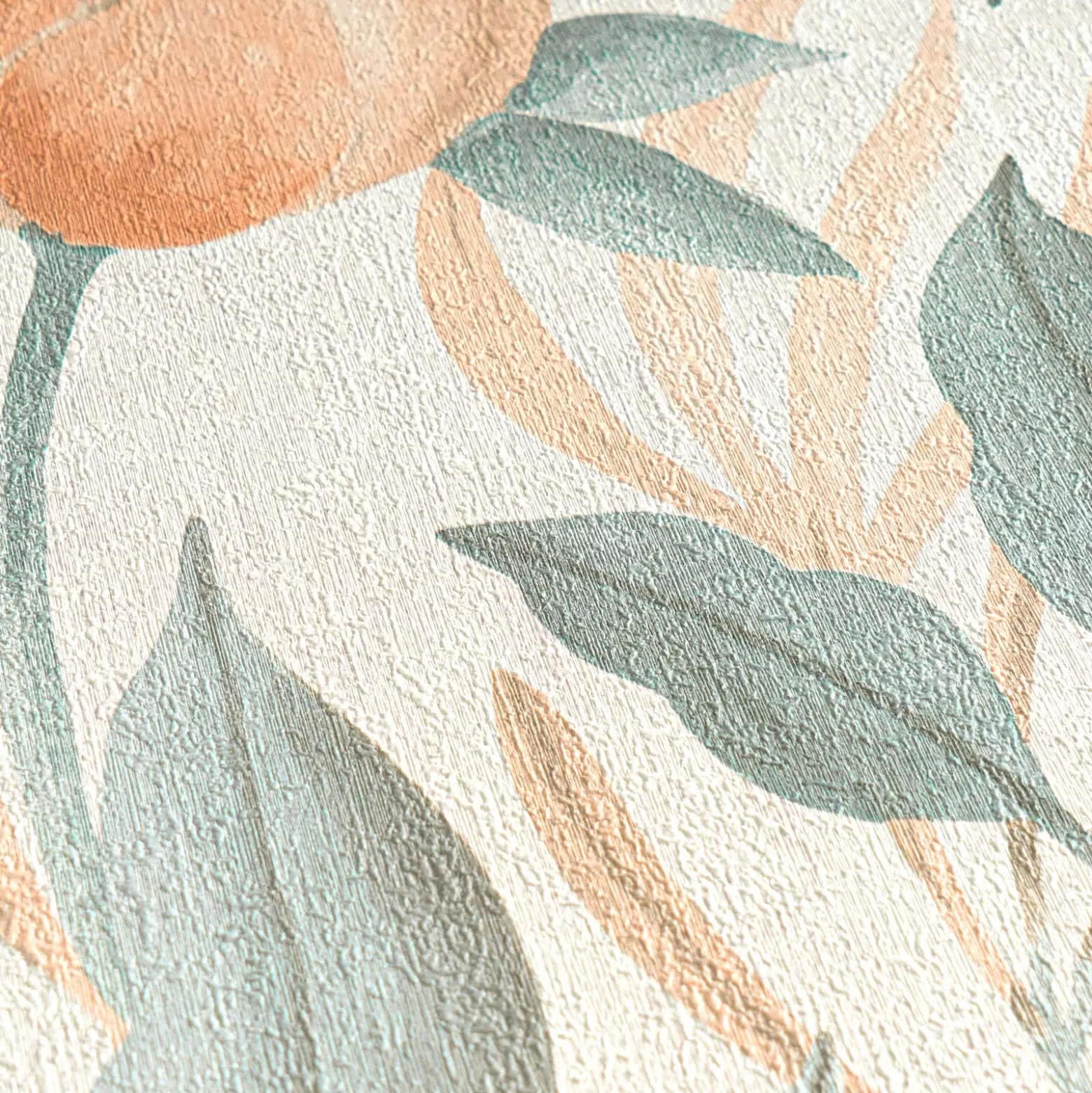 Vliestapete Blätter Blumen Creme Orange Grün 79062-4