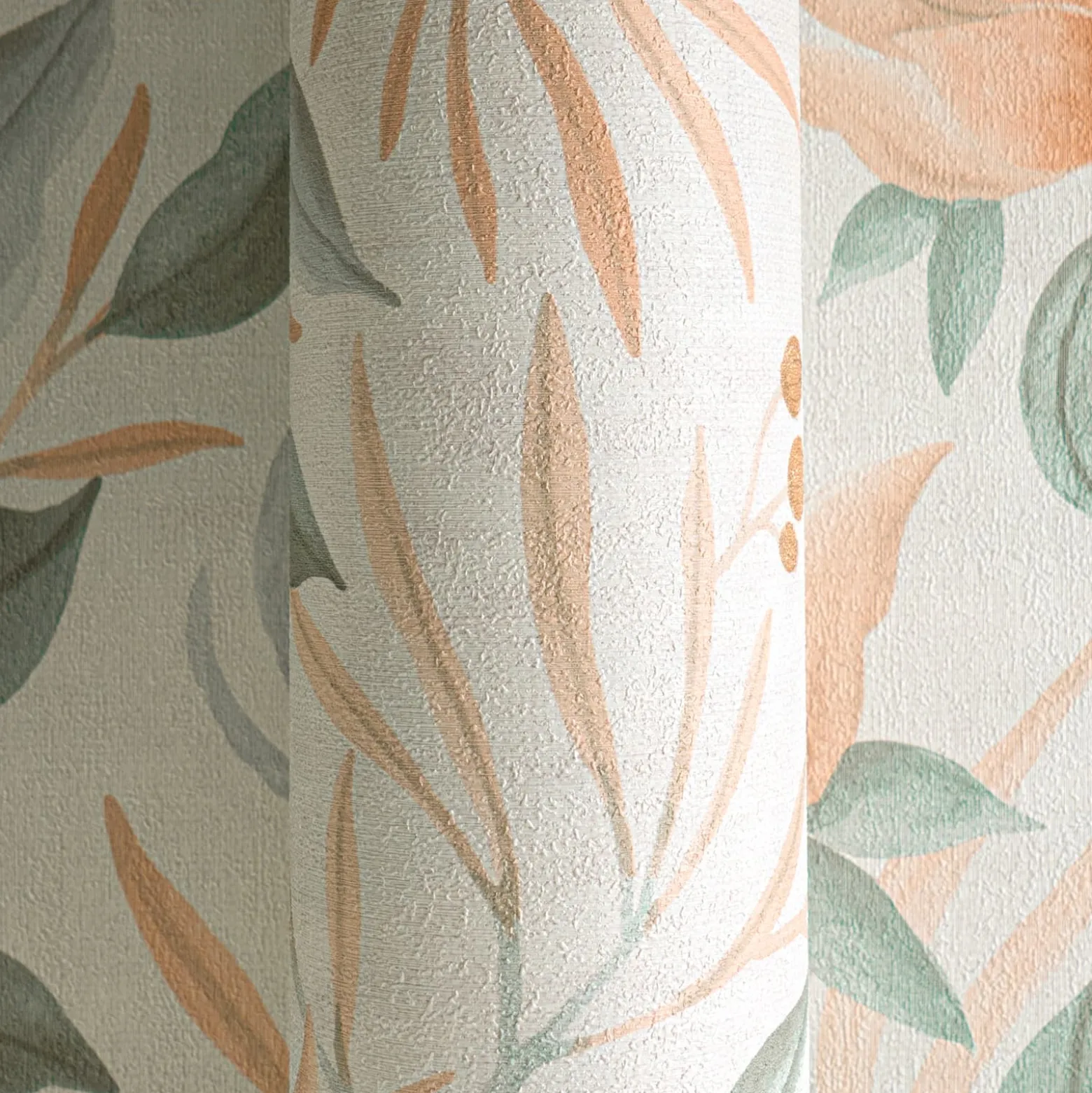 Vliestapete Blätter Blumen Creme Orange Grün 79062-4