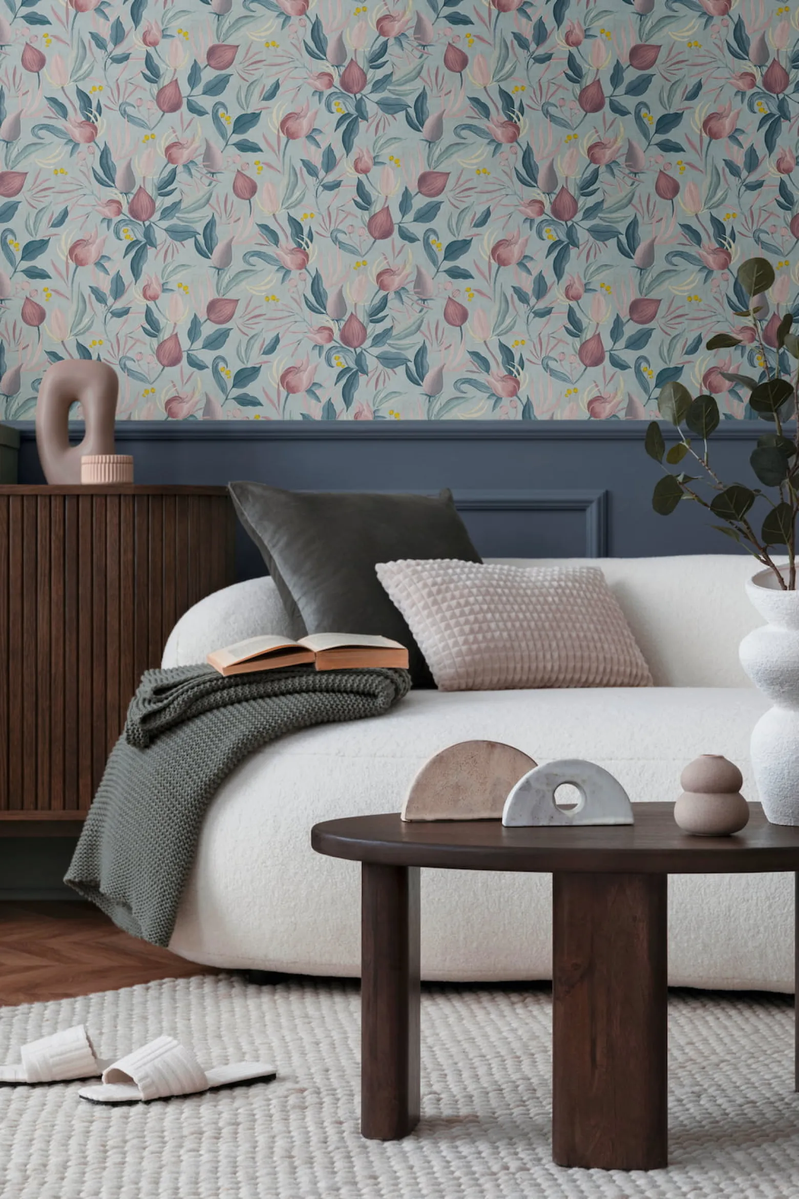Vliestapete Blätter Blumen Floral Blau Lila 79062-1