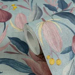 Vliestapete Blätter Blumen Floral Blau Lila 79062-1