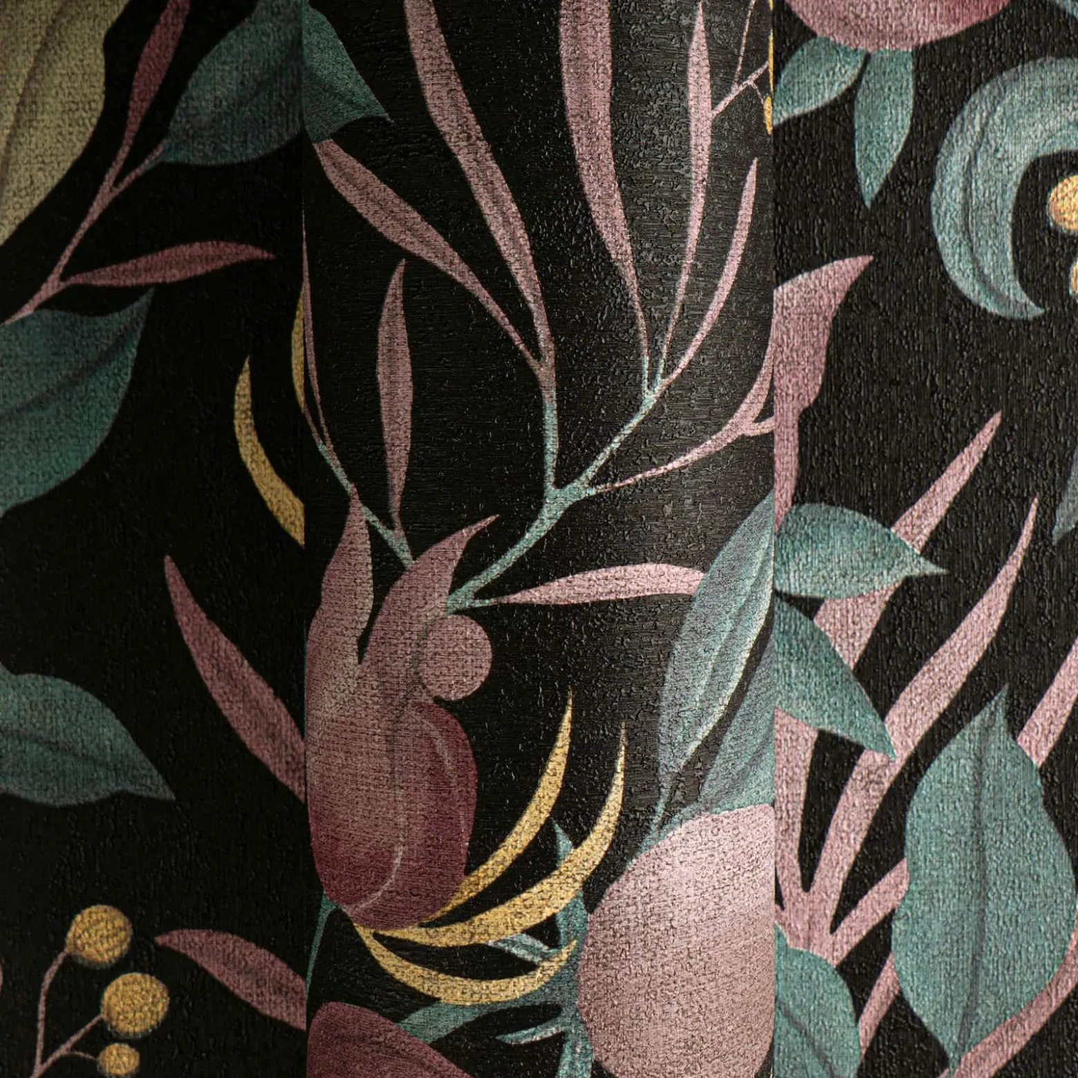 Vliestapete Blätter Blumen Schwarz Rosa Grün 79062-2